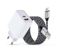 Cargador USB C de 20 W con cable de carga para Samsung Galaxy A17 A57 A16 A56 A36 A55 A15 A35 S26 S25 S24 S23 S22 S21 S20 FE, 2 puertos USBC macho cargador rápido Samsung
