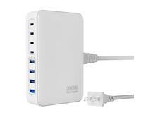 Cargador USB C de 200 W, bloque de cargador USB, hub de estación de carga rápida de 8 puertos, adaptador de cargador de portátil PD de 65 W, compatible con MacBook Pro/Air, DELL, cubierta de vapor,