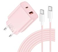Cargador USB C de 20W - Carga Súper Rápida de Doble Puerto con Cable USB C de 2M, Adecuado para iPhone 16/15, para Samsung Galaxy, para iPad, para Pixeli etc (Rosa)