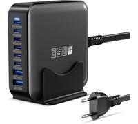 Cargador USB C de 350 W, PD 100 W + 65 W, cargador rápido de 8 puertos, estación de carga GaN-III, fuentes de alimentación compatibles con MacBook Pro/Air, Dell XPS, iPhone 15/16/14/Pro, Samsung