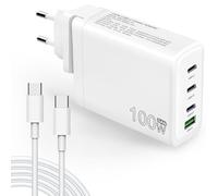 Cargador USB C de 4 Puertos 100W GAN, Cargador rápido multipuerto Compacto de Viaje con Cable USB C para MacBook Pro/Air,iPad Pro,Google Pixel,iPhone 15/Pro,Galaxy S23/S22,Steam Deck