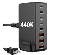Cargador USB C de 440 W rápido GAN3 multipuerto, bloque de carga de 100 W, cargador para laptop, 8 puertos, estación de carga, Hub de ladrillo dual PD PPS compatible con MacBook Pro/Air/iPad iPhone 16