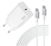 Cargador USB C de 45W para Samsung, Cargador USB C Superrápido Compatible con Galaxy S25/S24/S23/S22/A54/A34/A53/A33/A23 con 2M 100W Cable Trenzado (Blanco)