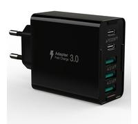 Cargador USB C de 50 W múltiple, Conector de 5 Puertos USB C y USBA, Cargador de Pared, Adaptador de Corriente rápida PD20 W, Compatible con iPhone 11/12/13/14/15/16/Galaxy S21/S22/S23/tablets(Negro)