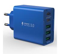 Cargador USB C de 50 W múltiple, conector de 5 puertos USB C y USBA, cargador de pared, adaptador de corriente rápida PD20 W, compatible con iPhone 11/12/13/14/15/16/Galaxy S21/S22/S23/tabletas (azul)