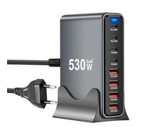 Cargador USB C de 530W múltiple con 8 puertos, GaN III USB cargador rápido múltiple con 4xUSB-C y 4xUSB-A, PD140W, 65W, estación de carga de entrega de energía de 30W USBC para MacBook Pro/Air, iPhone