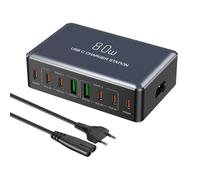 Cargador USB C de 6-Puertos, Cargador Movil Carga Rapida Estacion Carga de 80W Adaptador Tipo C Multiple USB Fast Charger para iPhone 16 15 Pro MAX 14 13 12 11, Samsung Galaxy S24 S23, Xiaomi,etc