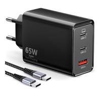 Cargador USB-C de 65 W, 3 puertos cargador rápido, adaptador de corriente USB-C con cable de carga de 2 m, compatible con MacBook Pro/Air/iPhone 15/16/17 Pro Max/Galaxy S23/S24/S25/tabletas/ordenadore