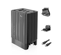 Cargador USB C de 65W, Adaptador de Corriente USB C GAN PD 3 Puertos de Carga Rápida, Viaje para Enchufe US/UK/EU con MacBook Pro/Air,iPhone 14/13/12, iPad,Galaxy,Pixel Reemplaza para 65W 60W 45W 30W