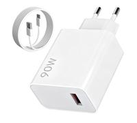 Cargador USB C de 90W para Xiaomi 15 Ultra 14 Ultra 13T con Cable USB C de 1m y 6A para Redmi Note 14/13/12 Pro Poco X7/F7/F6 - Adaptador de Fuente de Alimentación de Carga Rápida Turbo HyperCharge