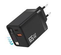 Cargador USB C GaN 65W con cable retráctil y 3 puertos (2 USB-C + 1 USB-A) Carga rápida PD 3.0 Compatible con MacBook Pro iPhone 16 iPad Galaxy S24 Switch Ordenador portátil Tableta Smartphone