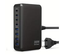 Cargador USB C GAN Fast Charger de 200W 8-Puertos Tipo-C & USB QC Carga Rapida Adaptador con Enchufe EU, Cargador Rápido PD PPS de 65W para MacBook, iPad, iPhone 16/15/14/13 Pro, Samsung Galaxy etc