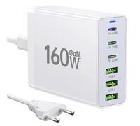 Cargador USB C Multi-Puerto GAN 6-Puertos 160W, PD Rápido de Sobremesa Compatible con iPhone 12/13/14/15 Serie, MacBook Pro/Air, Samsung Galaxy S23/S22/S21