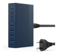 Cargador USB C Multiple 200W, 8 Puertos GAN III Enchufe de Pared USB C, 65W Carga Rapida Portátil Cargador Adaptador con 4 Tipo-C y 4 USB-A para MacBook Air/Pro, iPhone, iPad Pro, Samsung etc-Azul