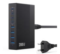 Cargador USB C Multiple 200W, 8 Puertos GAN III Enchufe de Pared USB C, 65W Carga Rapida Portátil Cargador Adaptador con 4 Tipo-C y 4 USB-A para MacBook Air/Pro, iPhone 16 15 14 13, iPad, Samsung etc