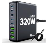 Cargador USB C múltiple 320 W GaN III 8 puertos Cargador rápido con PPS y PD 100 W, 5 USB y 3 USB A, estación de carga USB C negra para MacBook/portátil/iPad