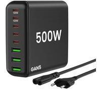 Cargador USB C múltiple: 500 W 8 puertos cargador rápido con USB-C y USB-A, fuente de alimentación USB c para iPhone 16 15 14 Pro Max, MacBook, iPad