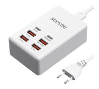 Cargador USB C múltiple, 6 puertos 50 W, bloque de carga rápida, adaptador de alimentación compatible con iPhone/Samsung/Google/Xiaomi/Oppo/Tablet