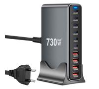 Cargador USB C múltiple 730W, Cargador rápido PD 140W 100W 65W, Estación de carga de 10 puertos Cargador GaN-III con 6 puertos USB-C + 4 puertos USB-A para MacBook iPad Pro/Air, iPhone 16 15 Pro Max