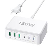 Cargador USB C Múltiple De 150W, Estación De Carga USBC GaN 6-In-1 Con Puerto De 65W Para MacBook Pro/Air, Lenovo, HP, Portátil, Cargador Rápido USBA Con QC3.0 Para iPhone, Samsung, Google Pixel, iPad