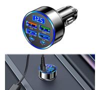 Cargador USB C para coche, 6 puertos, 300 W, puerto de coche, cargador de computadora portátil, cargador de coche tipo C, cargador USB súper rápido con adaptador de voltímetro LED para iPhone, Android