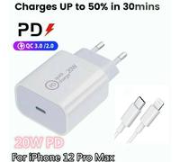 Cargador USB C PD 20W Cable Rápido Compatible Con iPhone 12/12 Pro/12 Mini/11