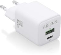 Cargador USB-C PD3.0 QC4.0 GaN de 30 W (blanco) - AISENS