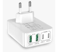 Cargador USB C, Potencia Total Salida 40 W 4 Puertos, Cargador Plano PD 3.0 Múltiple, Adaptador de Tamaño Reducido Que Ahorra Espacio Compatible con iPhone 16/15/14, Samsung S25/S24/S23, Google Pixel