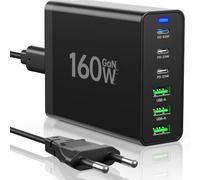 Cargador USB C, puertos GaN 6 de 160 W, estación de carga múltiple, cargador rápido, PD USB C, cargador de escritorio, compatible con iPhone/Samsung/Xiaomi/tablet/smartwatch / auriculares