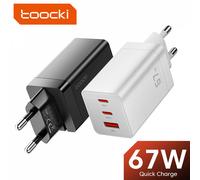 Cargador USB C Toocki 67W GaN, carga rápida QC4.0 PD 3.0, cargador tipo C para iPhone 14, 13, 12 Pro, iPad, Xiaomi, Samsung, Huawei, tabletas KR Black with Cable