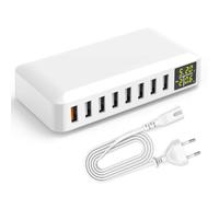 Cargador USB Carga Rapida 8-Puertos Adaptador Movil con Pantalla LED 5V/2A Multi USB Charger para iPhone 15 Pro MAX 14 Plus 13 12 Pro Redmi Note 5G Samsung Galaxy Google Pixel 7a etc
