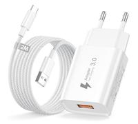 Cargador USB Carga Rapida con Cable USB C 2M, 18W Enchufe USB Carga Rapida | QC 3.0 Nylon Carga Rapida Carregador USB Charger para Samsung S10e/S10/S10+/S9+/S9/S8/A40s/A40/A14/A13,iPhone, Xiaomi, Redmi