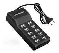 Cargador USB de 10 puertos, 50 W, 5 V, cargador USB múltiple, 10 puertos, estación de carga rápida para teléfonos móviles, tabletas, consolas de juegos (enchufe europeo)