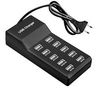 Cargador USB de 10 puertos, 50 W, 5 V, USB, múltiple, 10 puertos, concentrador, estación de carga, carga rápida para teléfonos móviles, tabletas, consolas de juegos (enchufe de la UE)