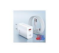 Cargador USB de 120 W con carga rápida QC3.0 y cable tipo C, compatible con Huawei, Samsung y Xiaomi, enchufe europeo (blanco).