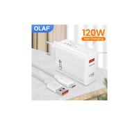 Cargador USB de 120 W con carga rápida QC3.0 y cable tipo C, compatible con Huawei, Samsung y Xiaomi - Enchufe europeo, color blanco.