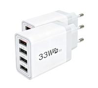 Cargador USB de 4 Puertos con Cargador rápido Smart QC 3.0 de 33 W, multipuerto Compatible con Phone 12/13/14/15/16/, Galaxy S22/23/S24, Cargador de Pared USB (Paquete de 2)