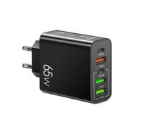 Cargador USB de 5 Puertos y 65 W en Total, Adaptador Carga rápida Tipo C for teléfono, Cargador Pared rápido PD 3.0(E-U-Plug Black)