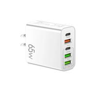 Cargador USB de 5 Puertos y 65 W en Total, Adaptador Carga rápida Tipo C for teléfono, Cargador Pared rápido PD 3.0(U-S-Plug White)