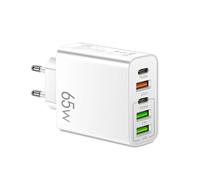 Cargador USB de 5 Puertos y 65 W en Total, Adaptador Carga rápida Tipo C for teléfono, Cargador Pared rápido PD 3.0(E-U-Plug White)