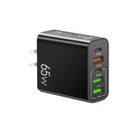 Cargador USB de 5 Puertos y 65 W en Total, Adaptador Carga rápida Tipo C for teléfono, Cargador Pared rápido PD 3.0(U-S-Plug Black)