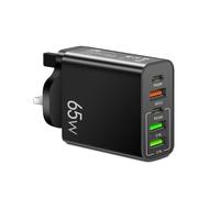 Cargador USB de 5 Puertos y 65 W en Total, Adaptador Carga rápida Tipo C for teléfono, Cargador Pared rápido PD 3.0(U-K-Plug Black)