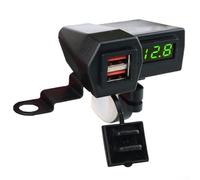 Cargador USB dual para manillar de motocicleta con sello impermeable IP54, pantalla digital de voltaje, función de desconexión rápida, compatible con 22 asas de 25 mm (verde)