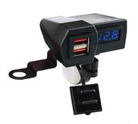 Cargador USB dual para motocicleta, enchufe de 12 V CC con pantalla de voltaje digital, clasificación IP54 impermeable, cable de desconexión rápida, cubiertas USB de goma plegables, para motocicletas