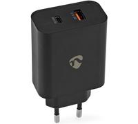 Cargador USB dual universal - (1x USB-C + 1x USB-A Carga rápida 65W (Negro) - NEDIS