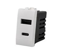 Cargador USB empotrable 1 módulo, USB-A QC 3.0 + USB-C PD 20 W, carga rápida 5 V 9 V 12 V, compatible con Bticino Living Light, color blanco, serie MBL