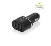 Cargador USB Ewent para Coche con 3 Puertos y Smart IC - 24W, Negro