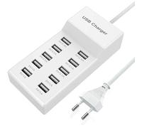 Cargador USB Multi-Puerto, toma de corriente USBA de 10 puertos carga rápida USB multipuerto de 40W compatible con iPhone 12/13/14/15/16/Samsung S22/S23/S24/Xiaomi/Huawei/OnePlus/otros dispositivos...