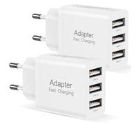Cargador USB Multiple, 2Pack Enchufe USB Multiple 3 Puerto 15W/3A Adaptador Cargador Movil Carga Rapida para iPhone 17/16/15/14/13/12/11/XS/X/8/7/6s/5,Samsung Galaxy S21 S20 S10 A71 A51 Note,Xiaomi