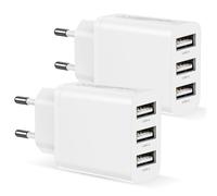 Cargador USB Multiple 2Pack, Enchufe USB Multiple 3 Puerto 15W/3A Cargador Movil Multiple iPhone Carga Rapida para iPhone 17/16/15/14/13/12/11/8/7,Samsung Galaxy S25/S24/S23/S22/S21/S20